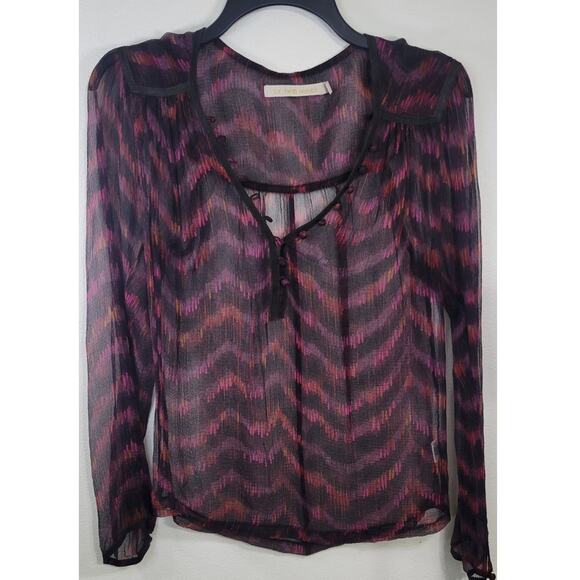 Anthropologie Of Two Minds Shirt Womens Small P 100% Silk Sheer Boho Whimsical - Picture 1 of 7